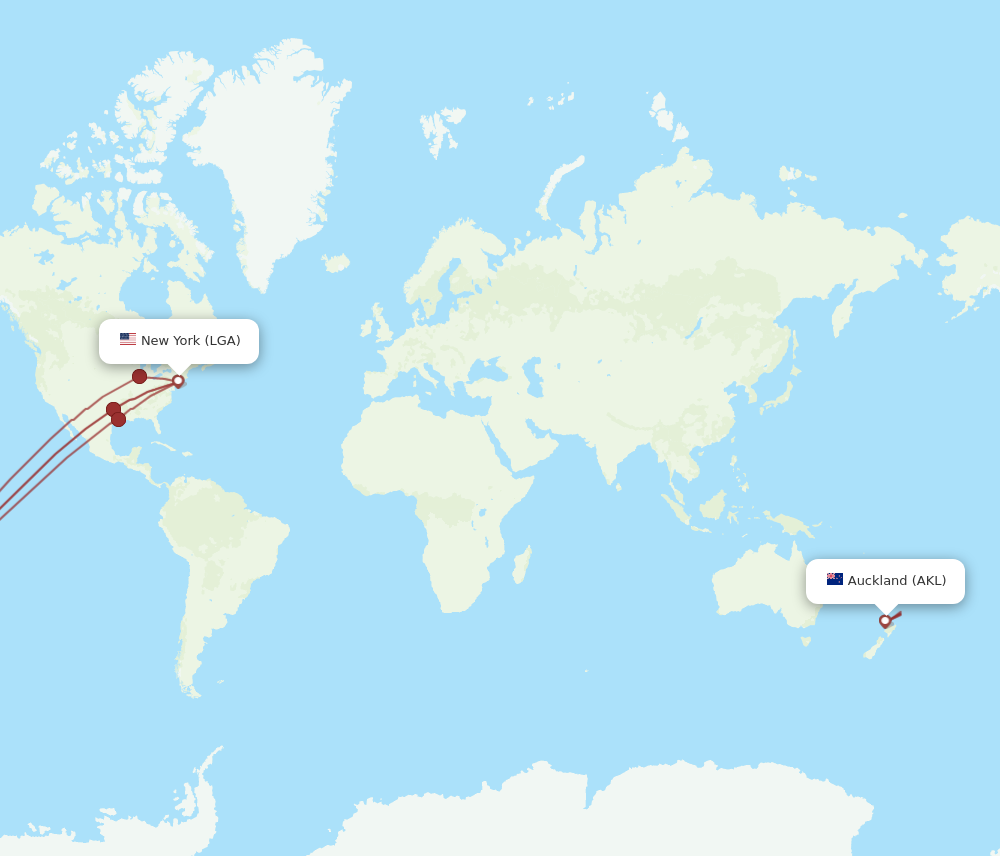 All flight routes from New York to Auckland, LGA to AKL - Flight Routes