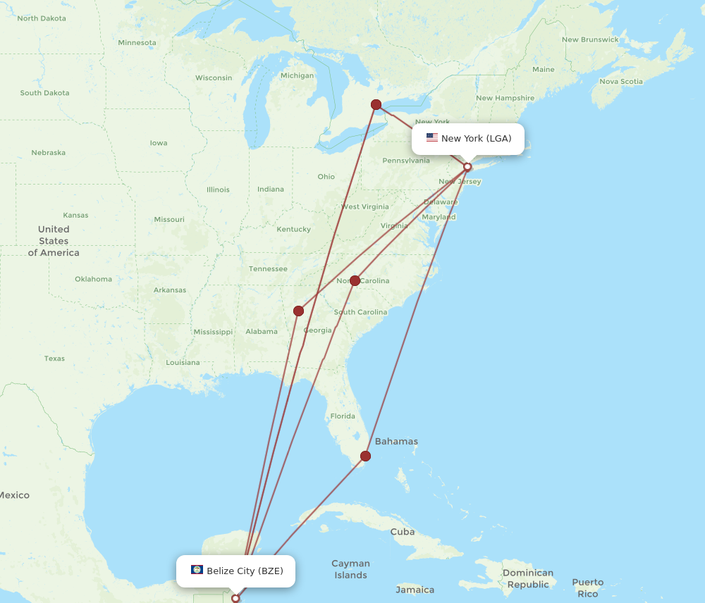 Flights from New York to Belize City LGA to BZE Flight Routes