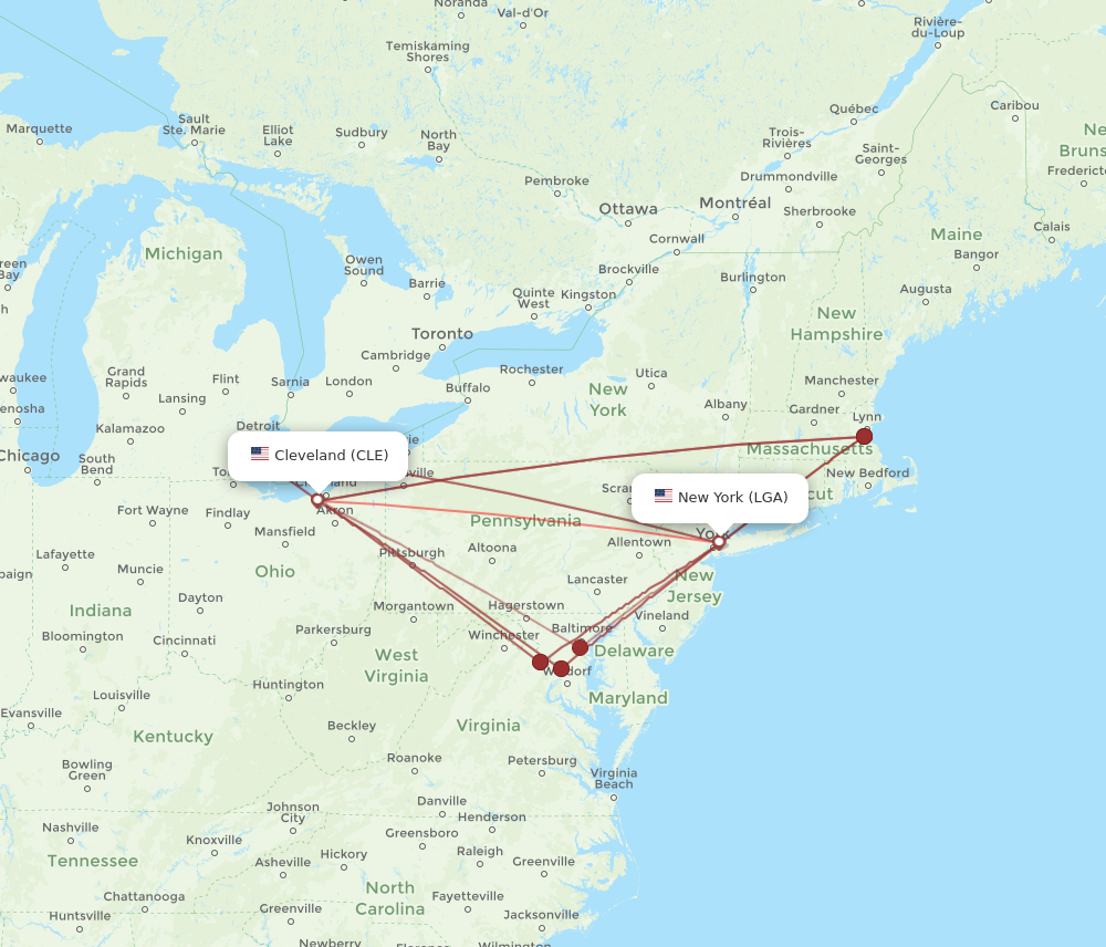 Flights from New York to Cleveland LGA to CLE Flight Routes