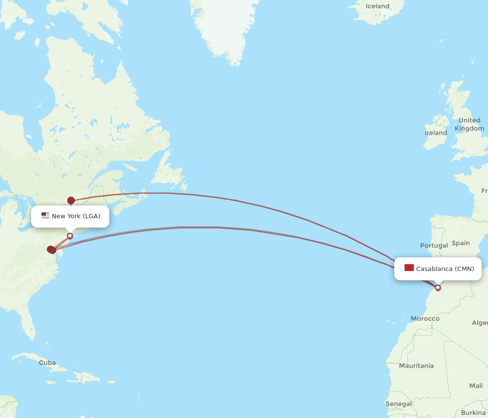 Flights from New York to Casablanca LGA to CMN Flight Routes