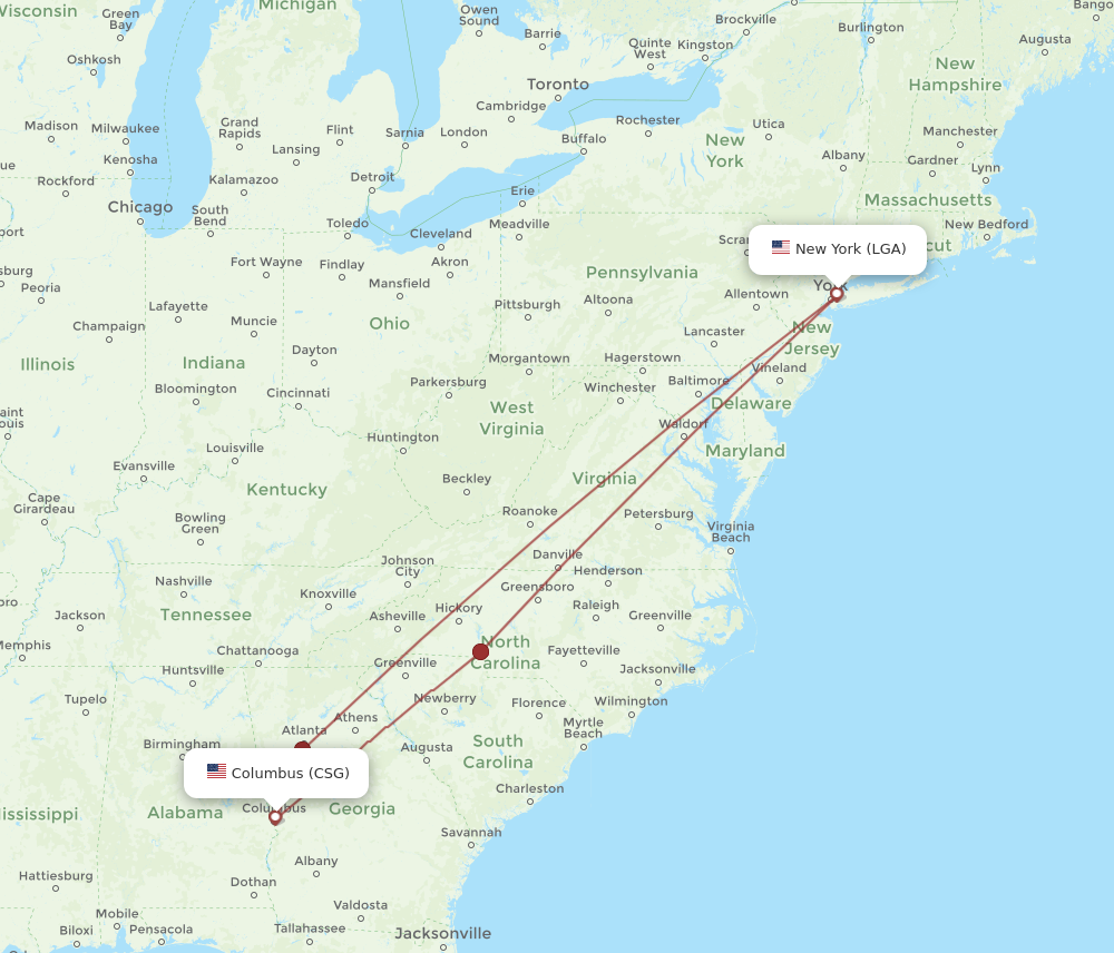 Flights from New York to Columbus LGA to CSG Flight Routes