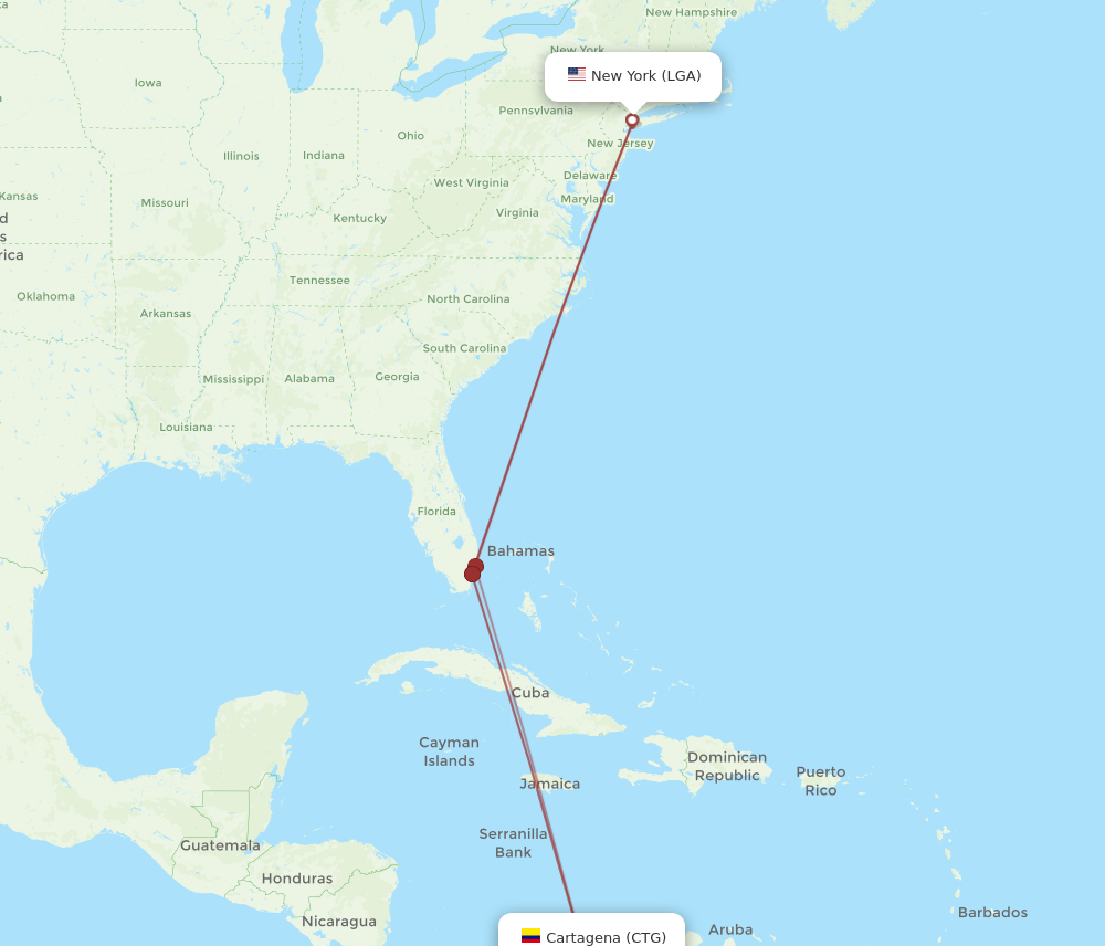 Flights from New York to Cartagena LGA to CTG Flight Routes