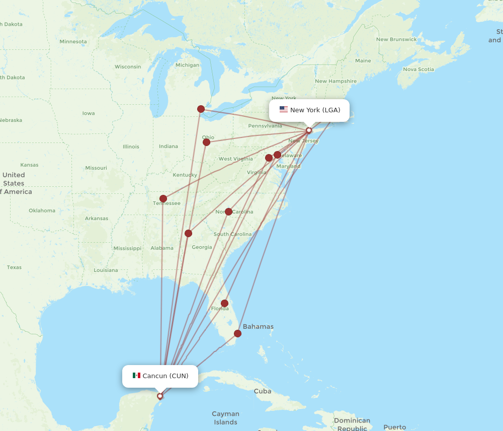 Flights from New York to Cancun, LGA to CUN - Flight Routes