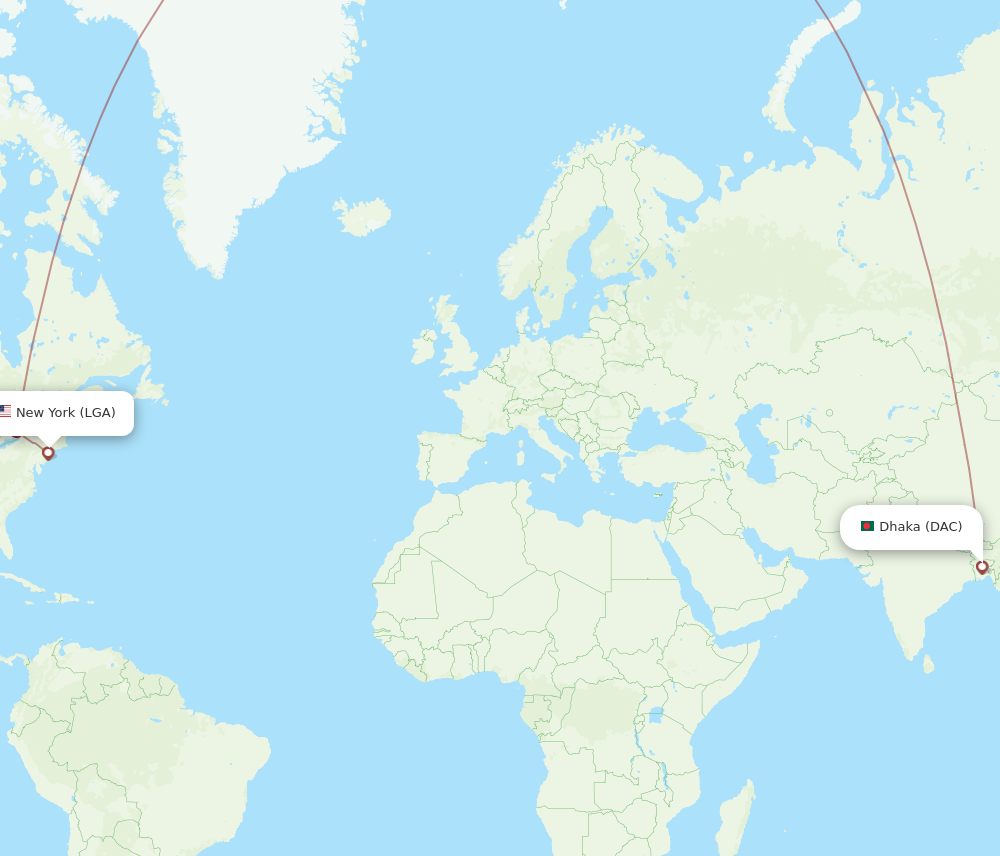 Flights from New York to Dhaka LGA to DAC Flight Routes