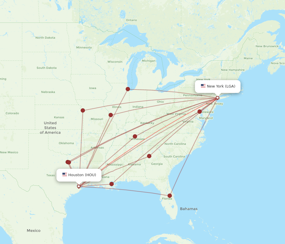 Flights from New York to Houston LGA to HOU Flight Routes