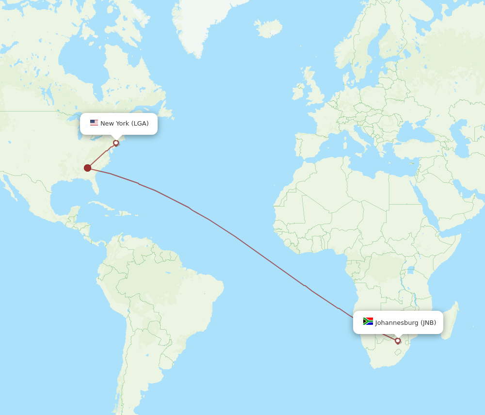 Flights from New York to Johannesburg LGA to JNB Flight Routes