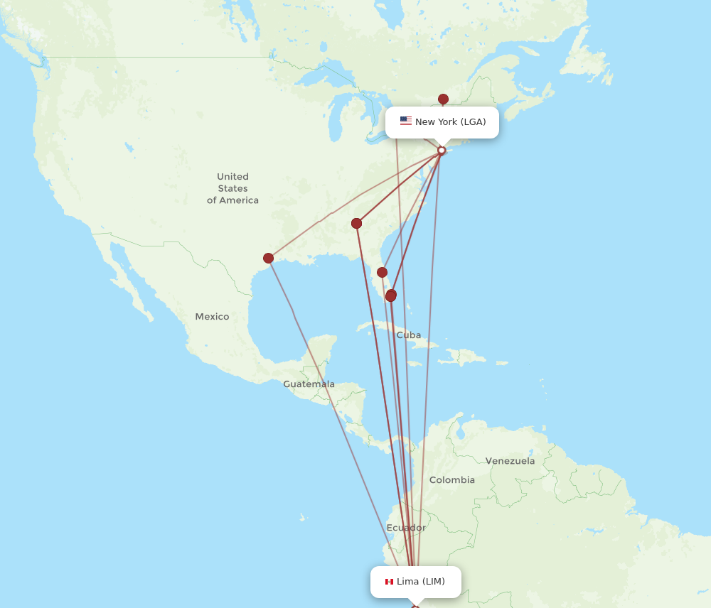 Flights from New York to Lima LGA to LIM Flight Routes