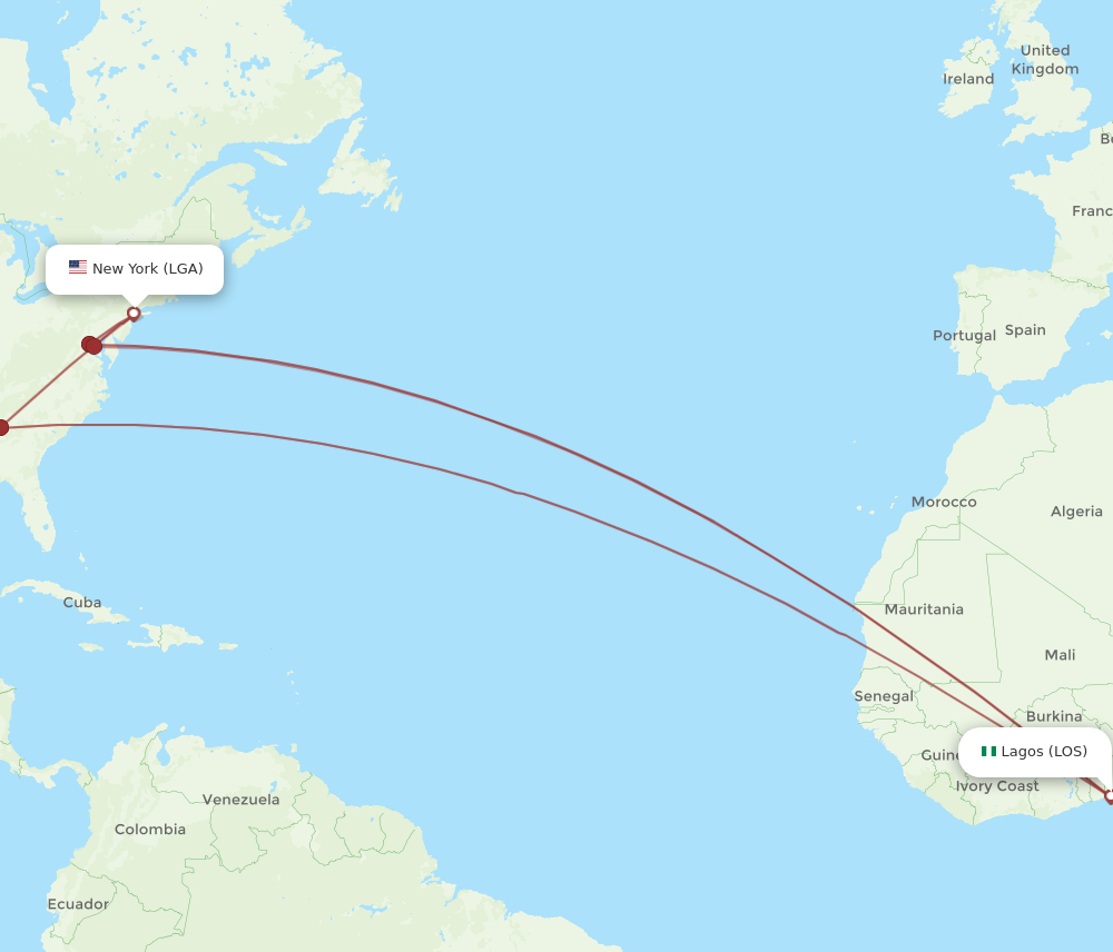 Flights from New York to Lagos LGA to LOS Flight Routes