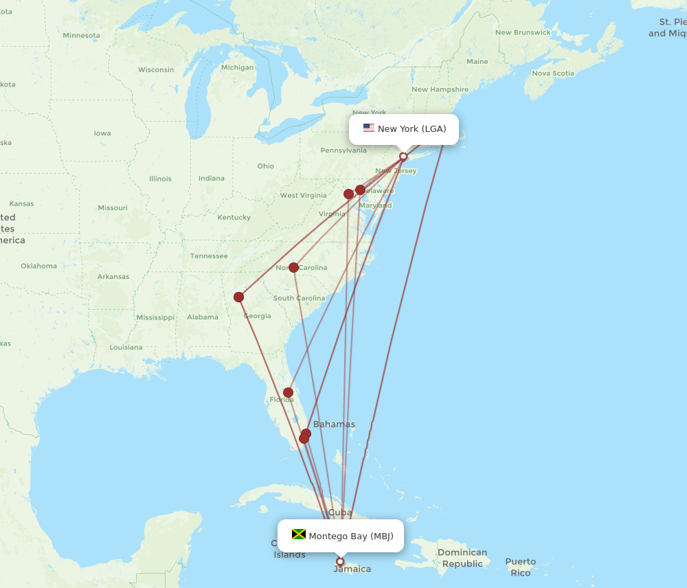 Flights from New York to Montego Bay LGA to MBJ Flight Routes