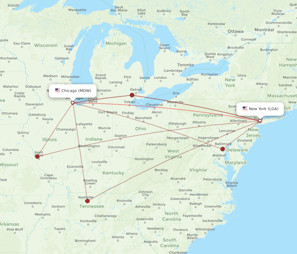 Flights from New York to Chicago LGA to MDW Flight Routes