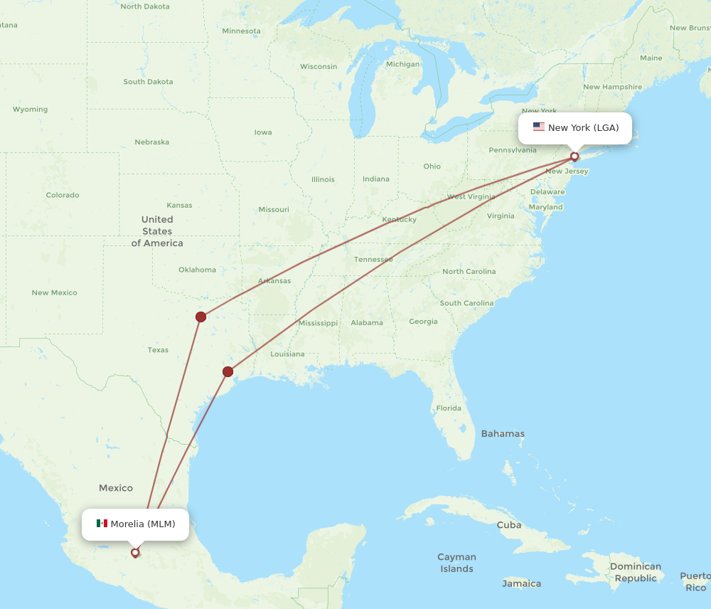 Flights from New York to Morelia LGA to MLM Flight Routes