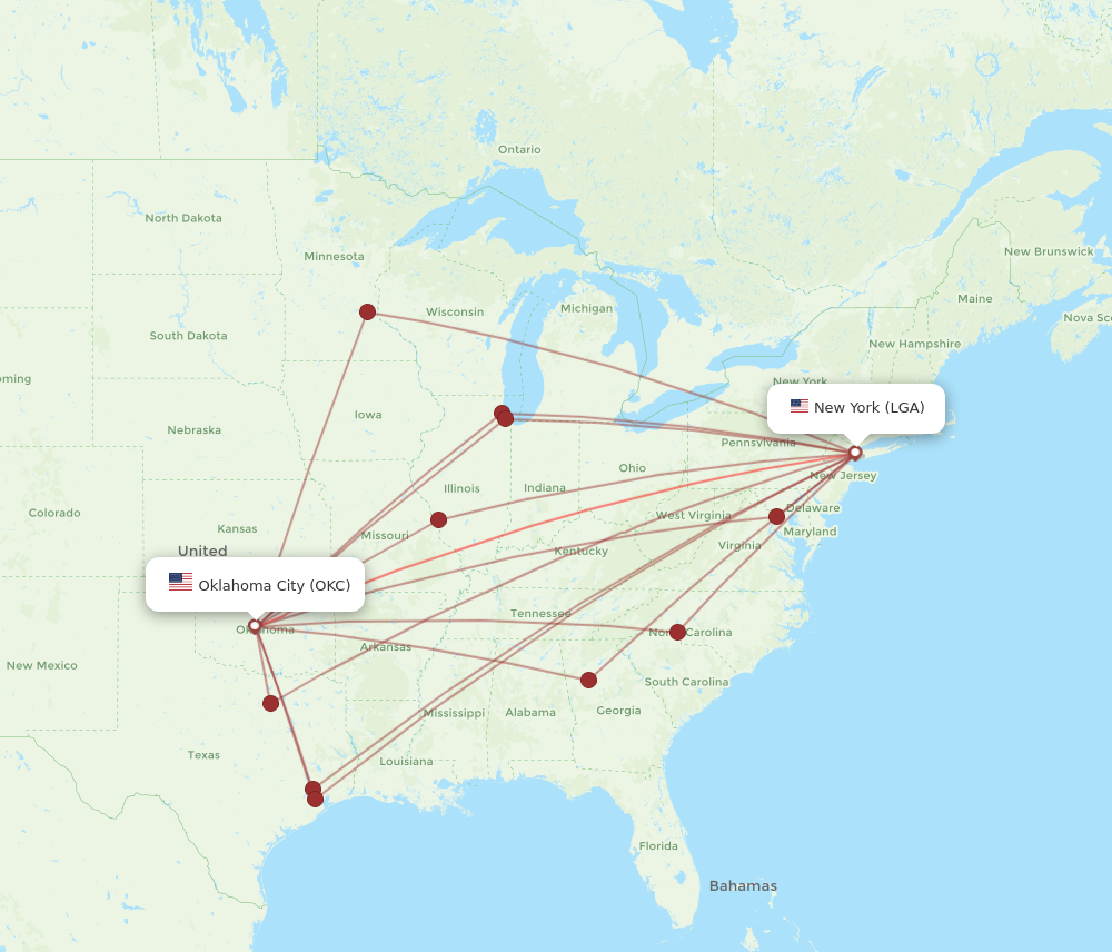 Flights from New York to Oklahoma City, LGA to OKC - Flight Routes