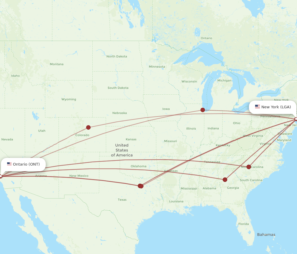 Flights from New York to Ontario LGA to ONT Flight Routes