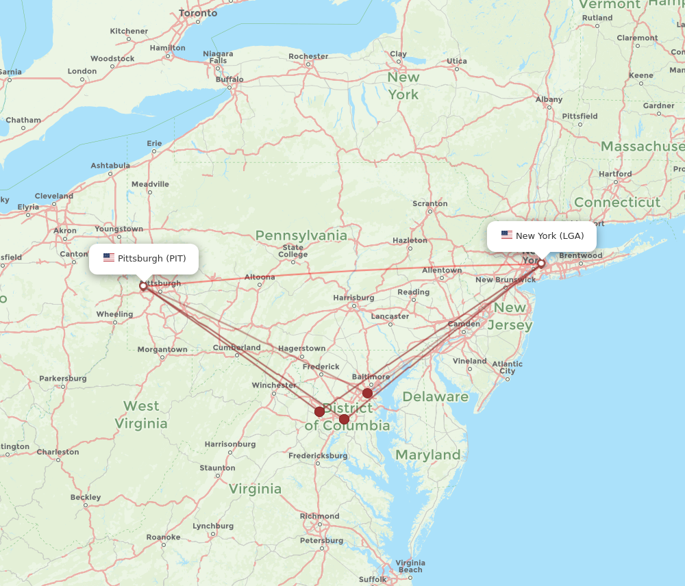 Flights from New York to Pittsburgh LGA to PIT Flight Routes