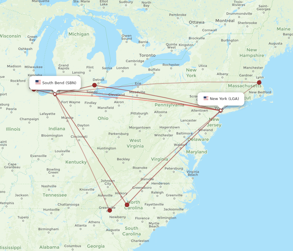 Flights from New York to South Bend LGA to SBN Flight Routes