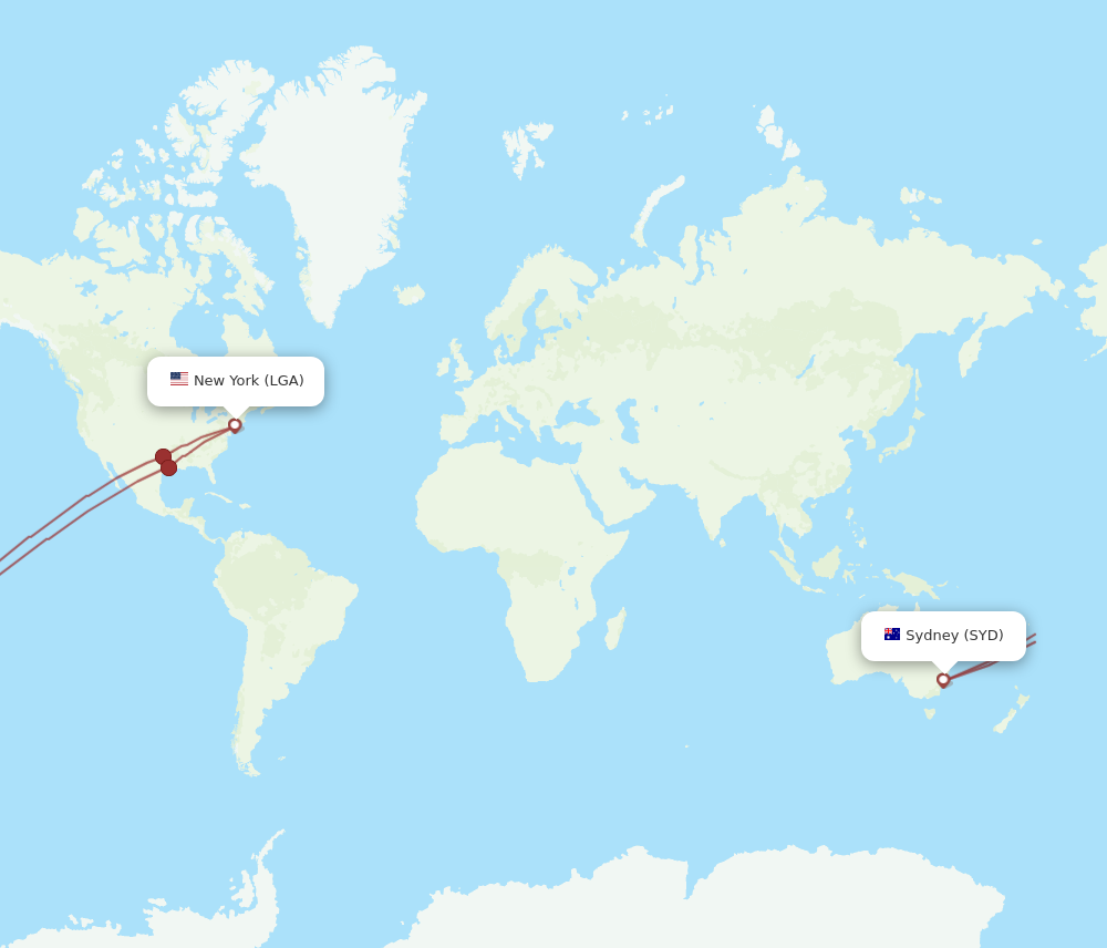 Flights from New York to Sydney LGA to SYD Flight Routes