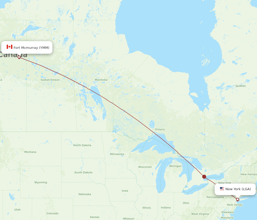 Flights from New York to Fort McMurray LGA to YMM Flight Routes