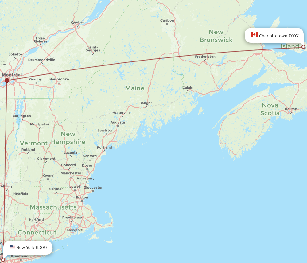 Flights from New York to Charlottetown LGA to YYG Flight Routes