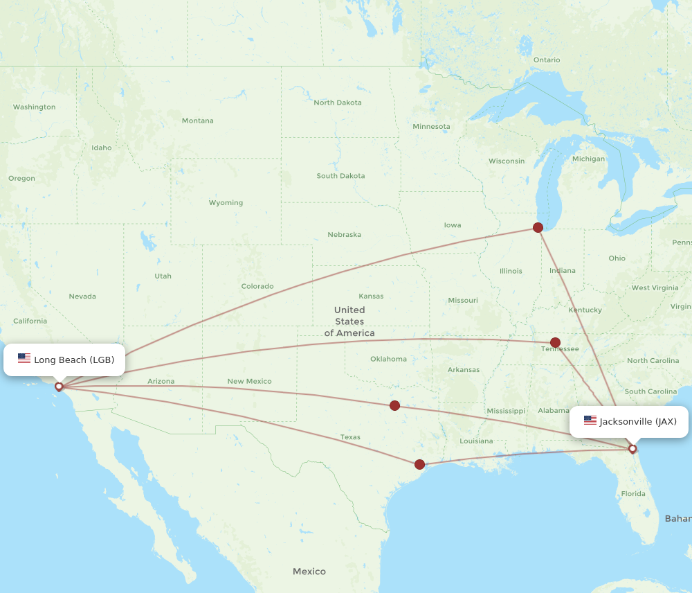 Flights from Long Beach to Jacksonville, LGB to JAX - Flight Routes