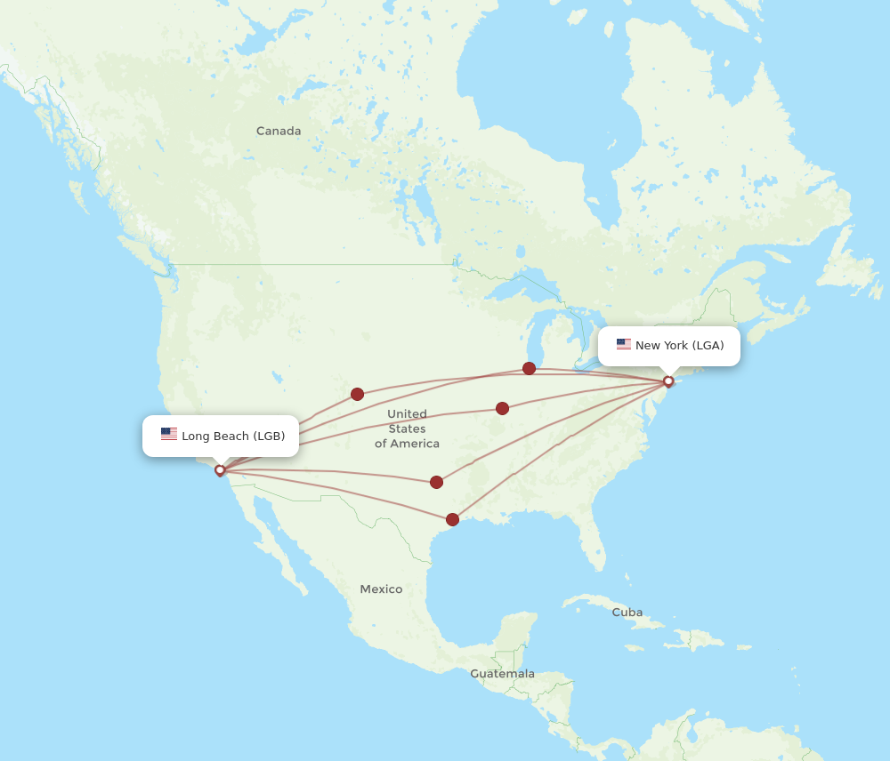 All flight routes from Long Beach to New York, LGB to LGA - Flight Routes