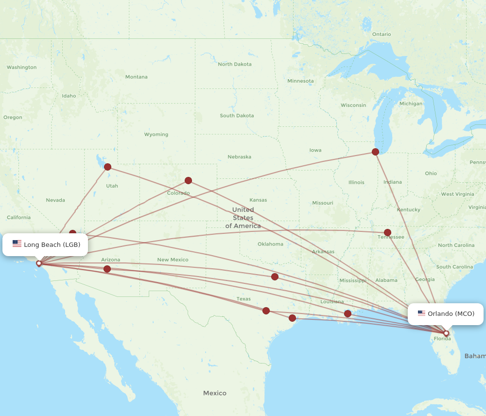 All flight routes from Long Beach to Orlando, LGB to MCO - Flight Routes