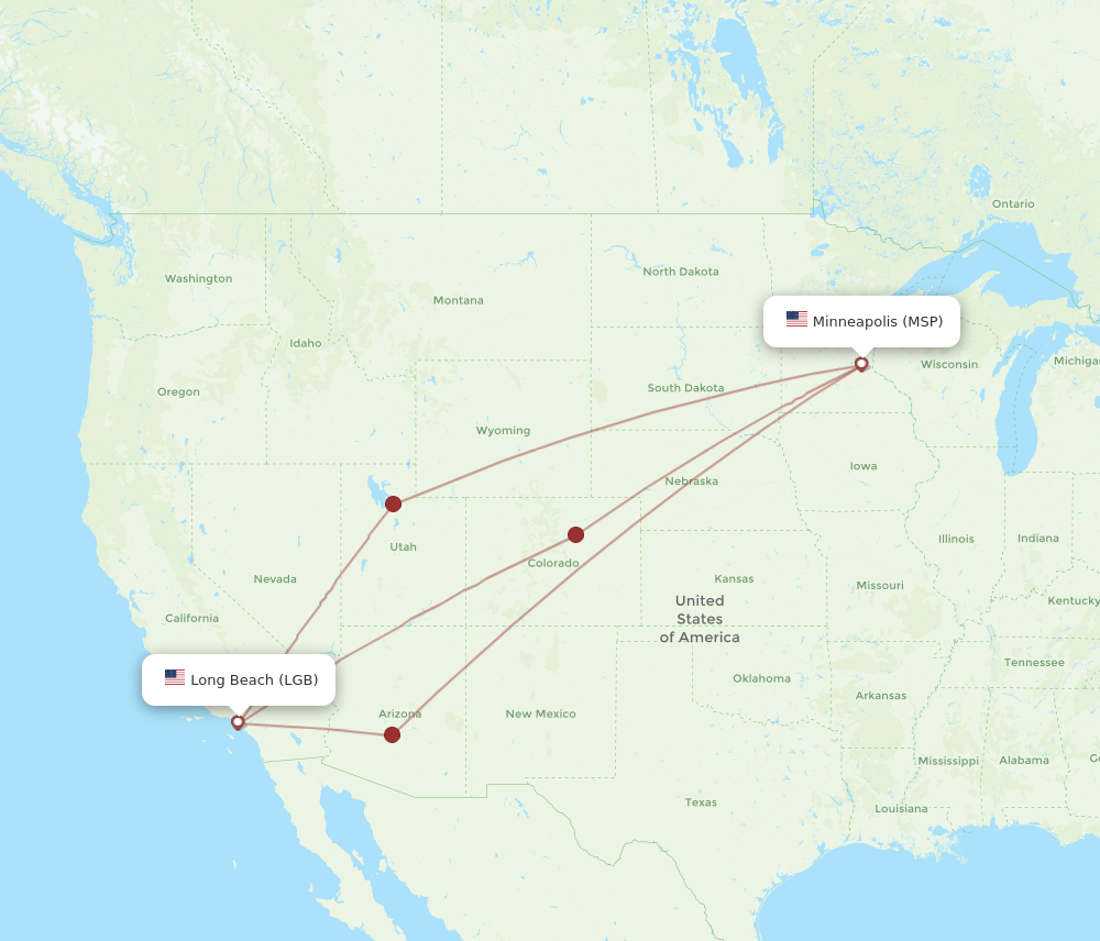 All flight routes from Long Beach to Minneapolis, LGB to MSP - Flight ...