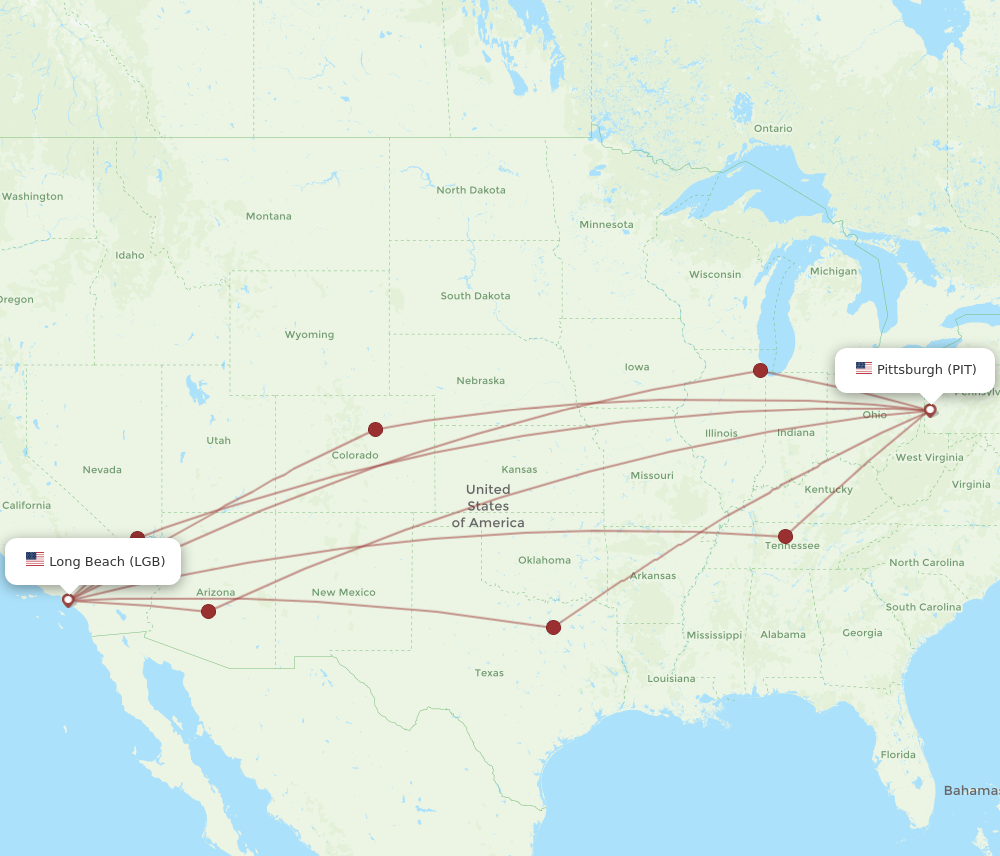 Flights from Long Beach to Pittsburgh, LGB to PIT - Flight Routes