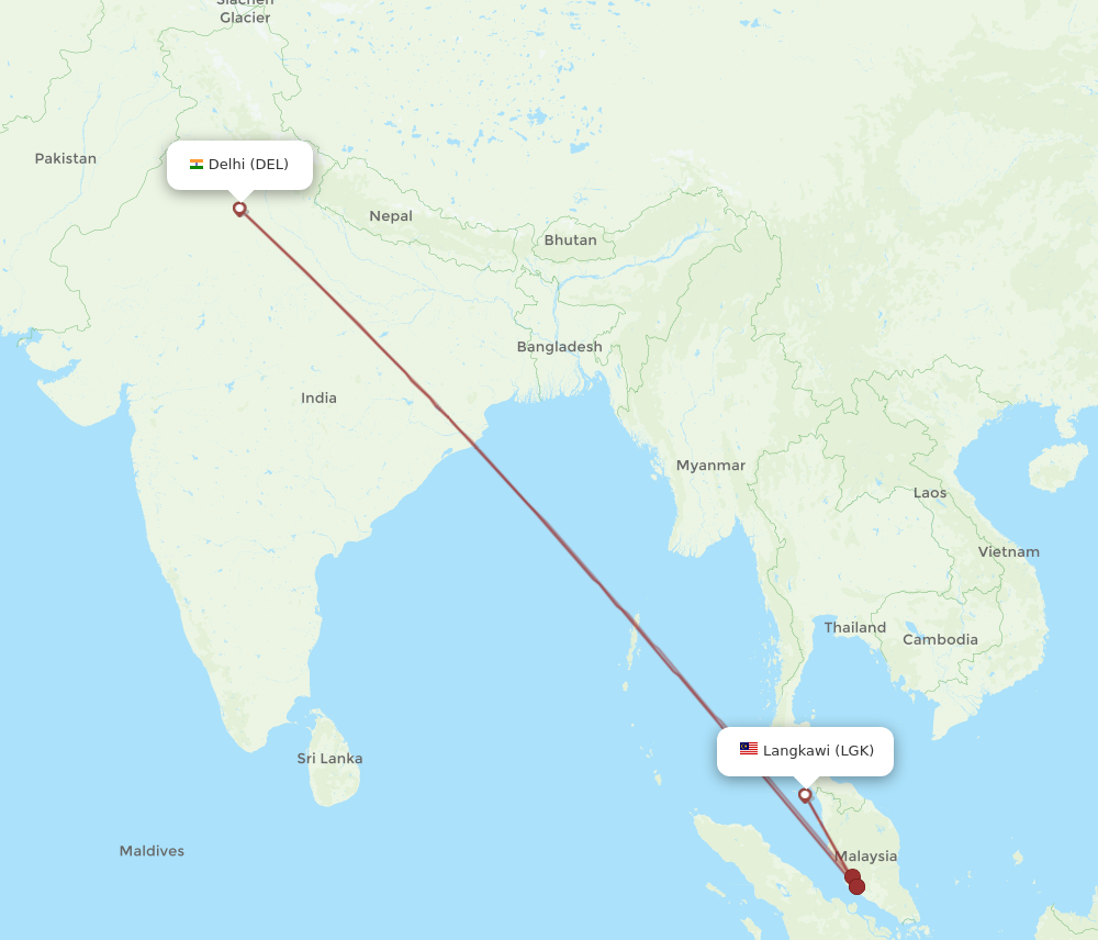 Flights from Langkawi to Delhi LGK to DEL Flight Routes