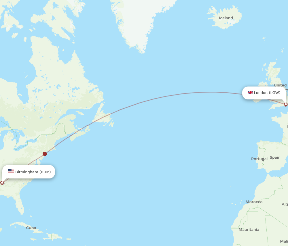 Flights from London to Birmingham LGW to BHM Flight Routes