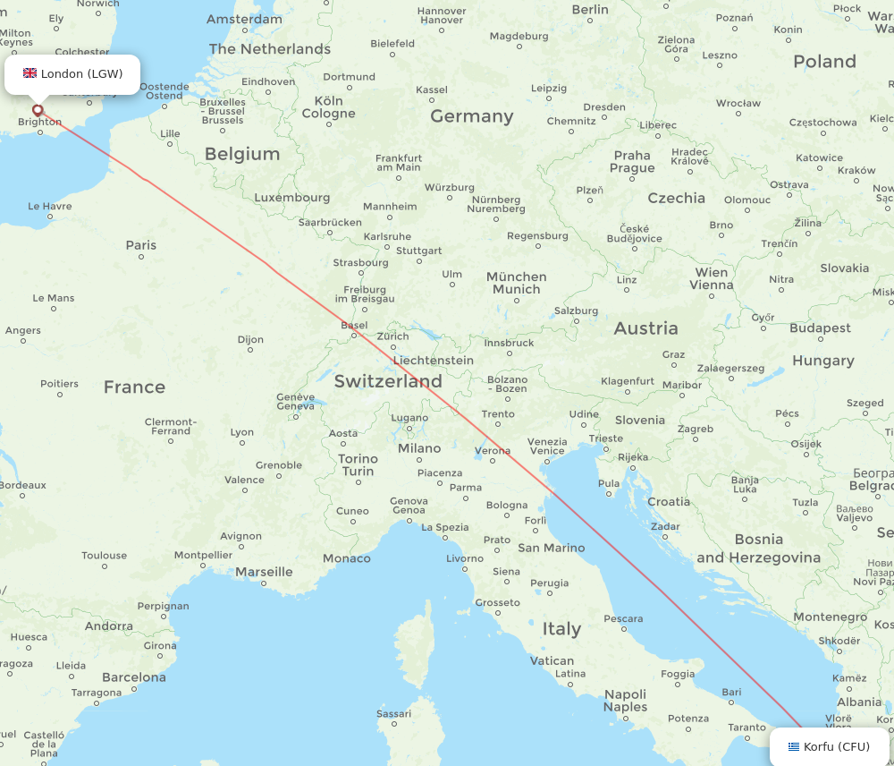 Flights from London to Kerkyra LGW to CFU Flight Routes