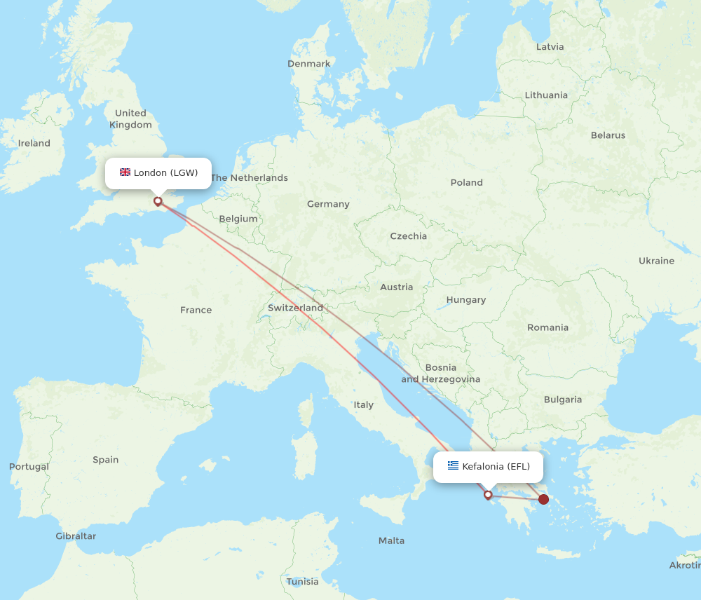 Flights from London to Kefallinia LGW to EFL Flight Routes