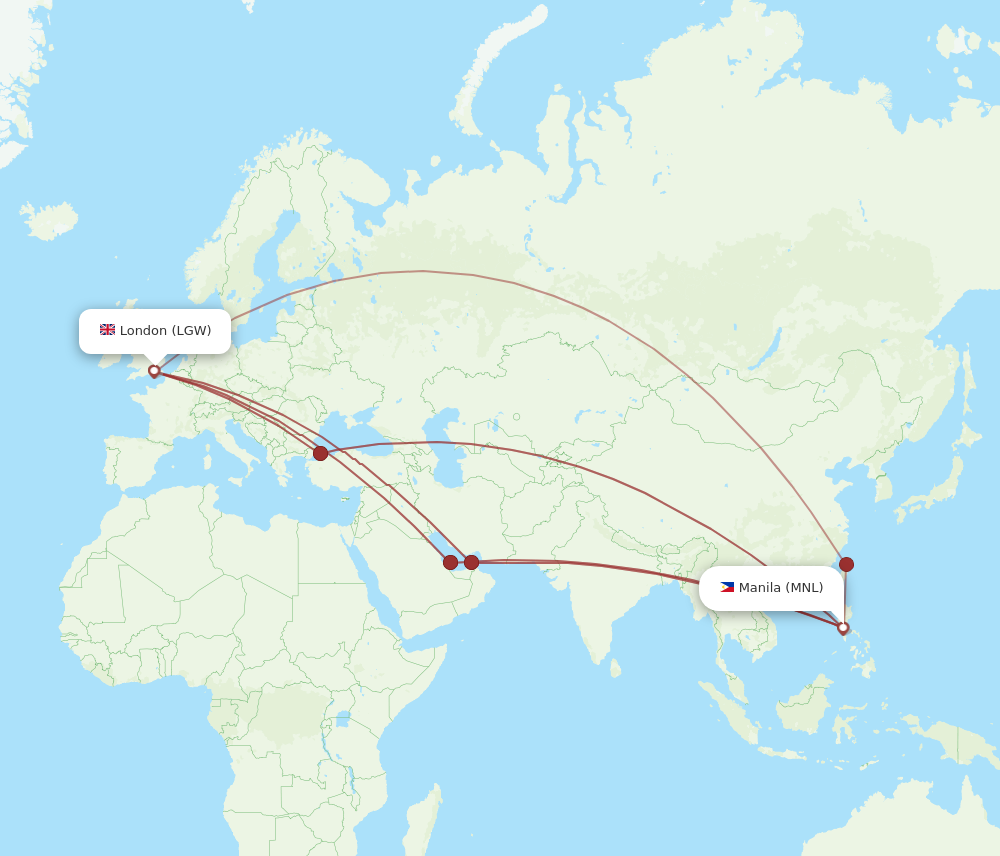 Flights from London to Manila LGW to MNL Flight Routes