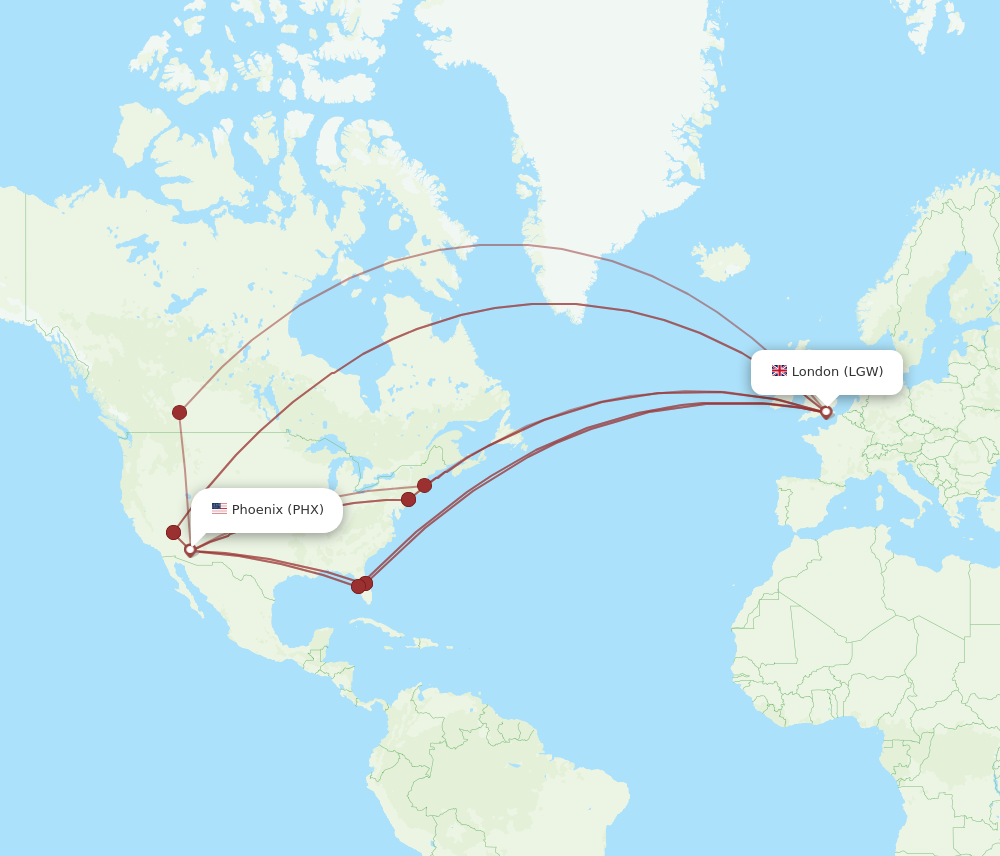 Flights from London to Phoenix LGW to PHX Flight Routes