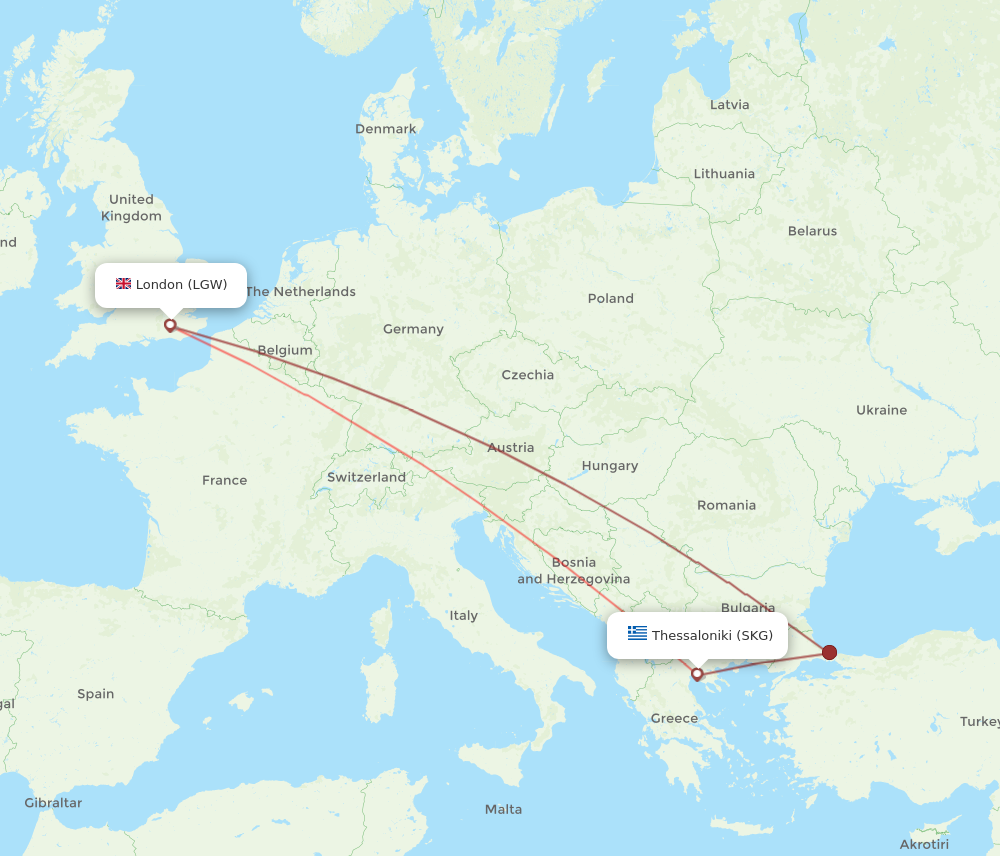 Flights from London to Thessaloniki LGW to SKG Flight Routes