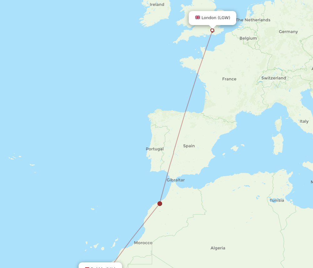 Flights from London to Dakhla LGW to VIL Flight Routes