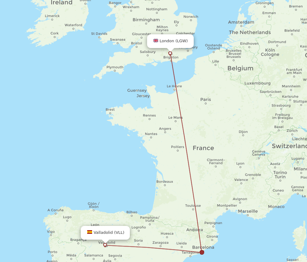 Flights from London to Valladolid LGW to VLL Flight Routes