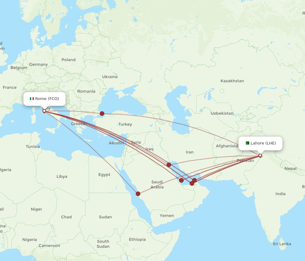 Flights from Lahore to Rome LHE to FCO Flight Routes