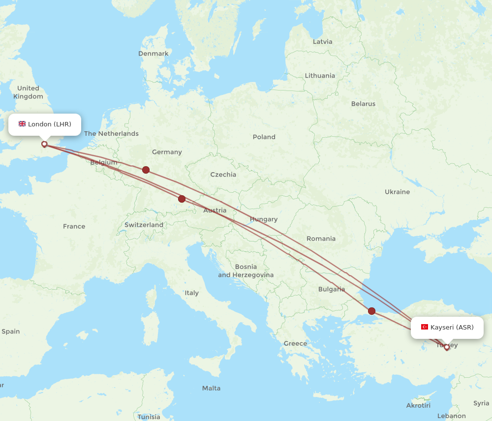 Flights from London to Kayseri LHR to ASR Flight Routes