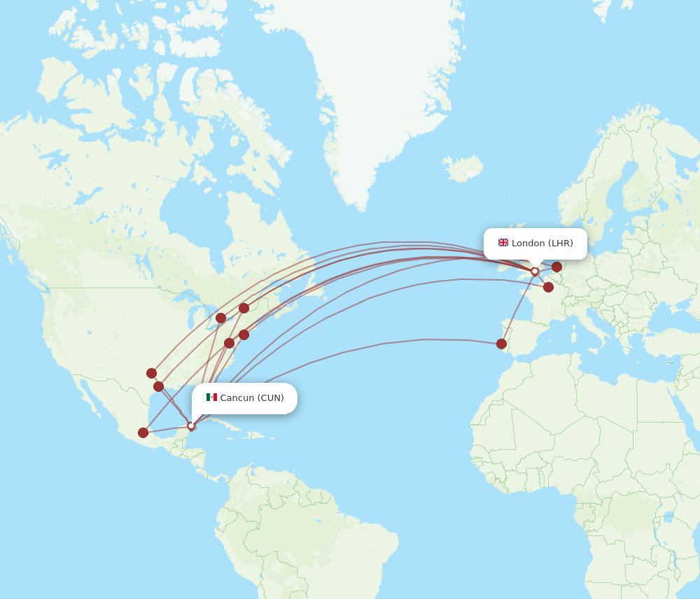 Flights from London to Cancun LHR to CUN Flight Routes