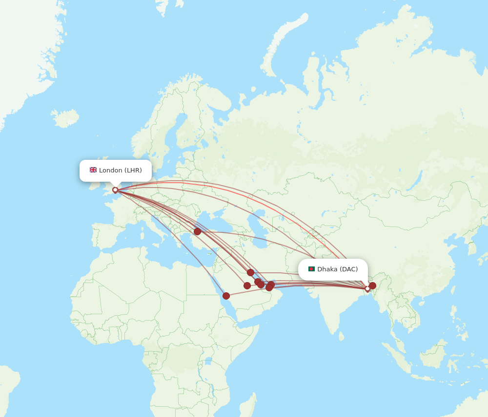 All Flight Routes From London To Dhaka, LHR To DAC - Flight Routes