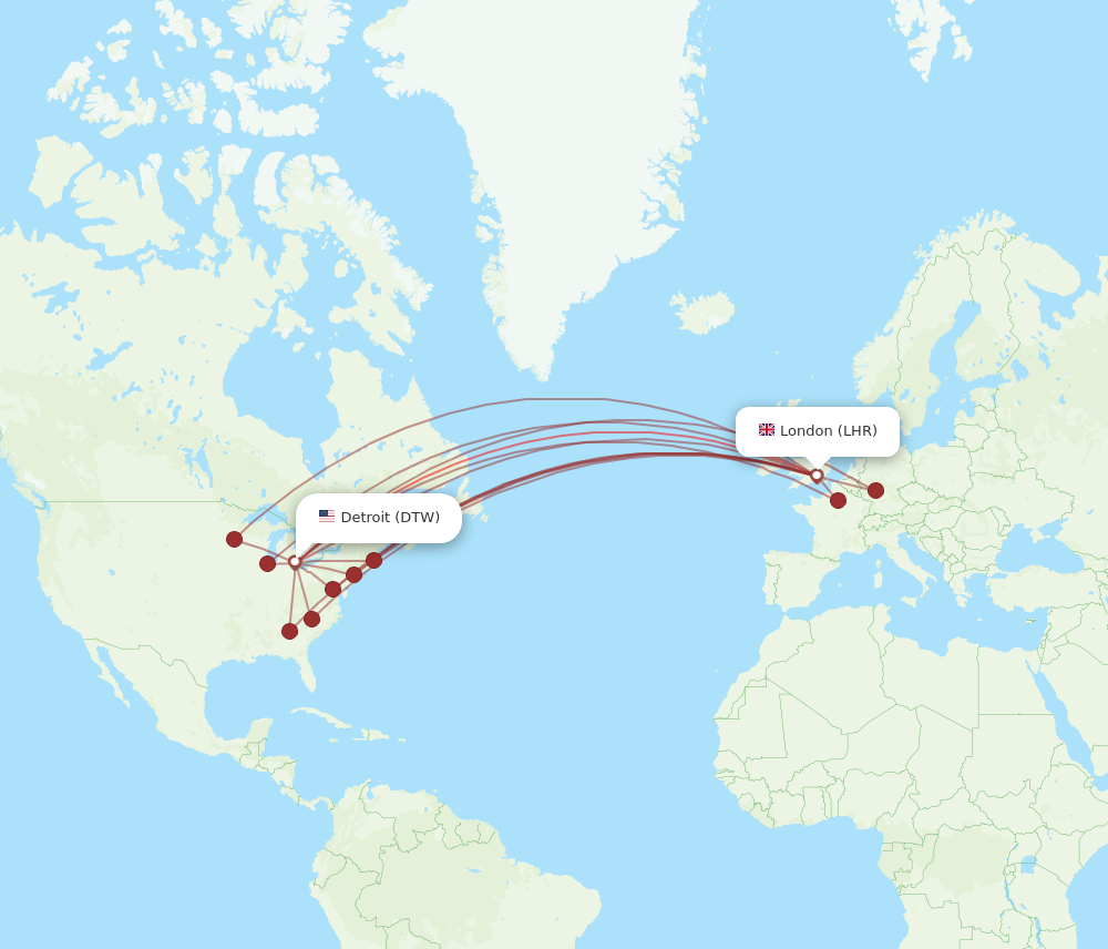 Flights from London to Detroit LHR to DTW Flight Routes