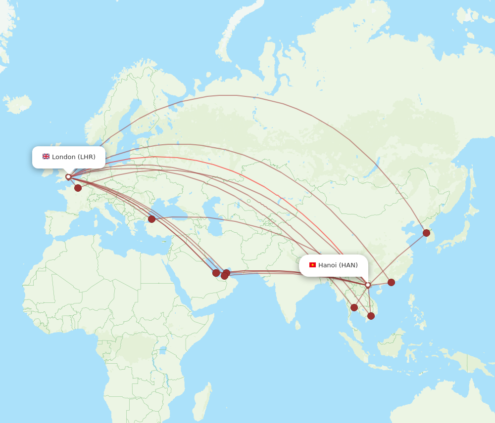 LHR to HAN flights and routes map