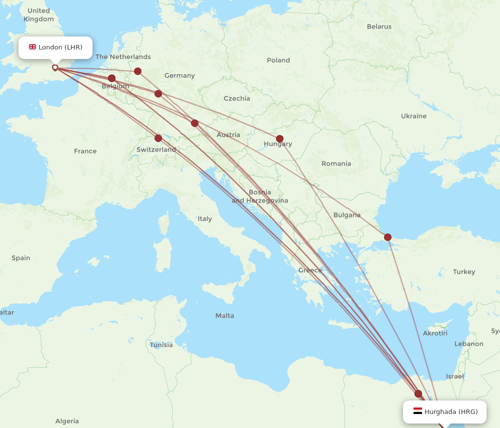 Flights from London to Hurghada LHR to HRG Flight Routes