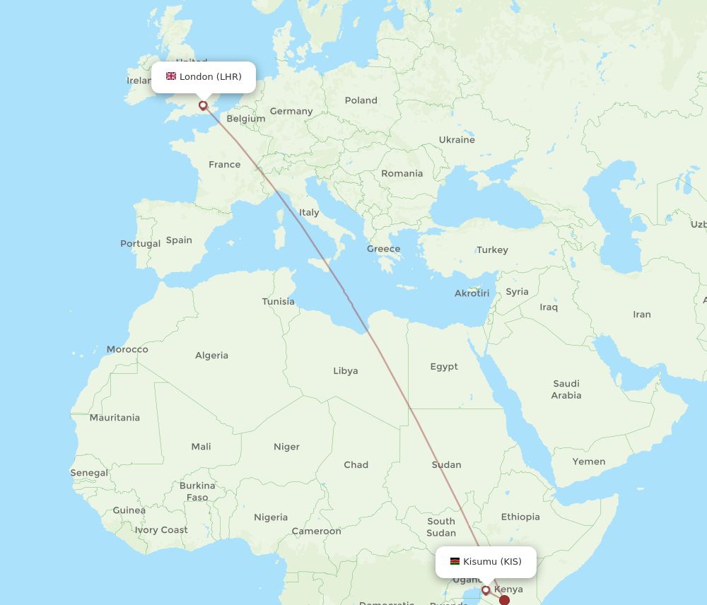 Flights from London to Kisumu LHR to KIS Flight Routes