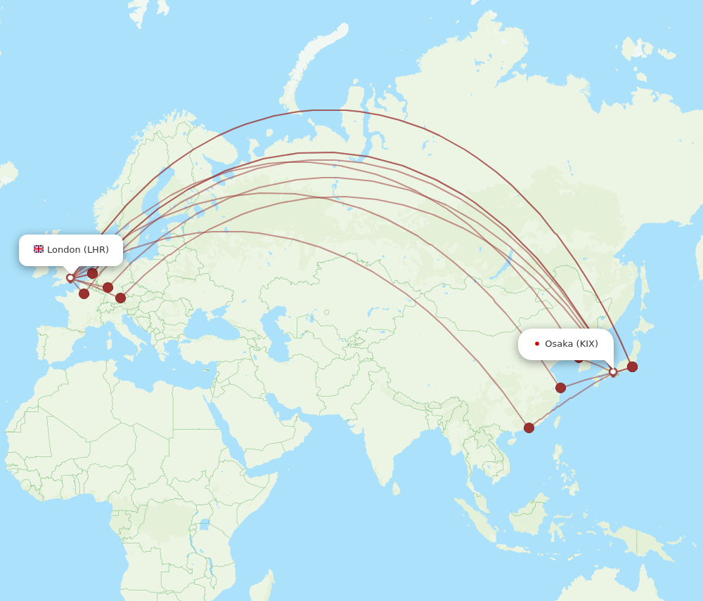 Flights from London to Osaka LHR to KIX Flight Routes