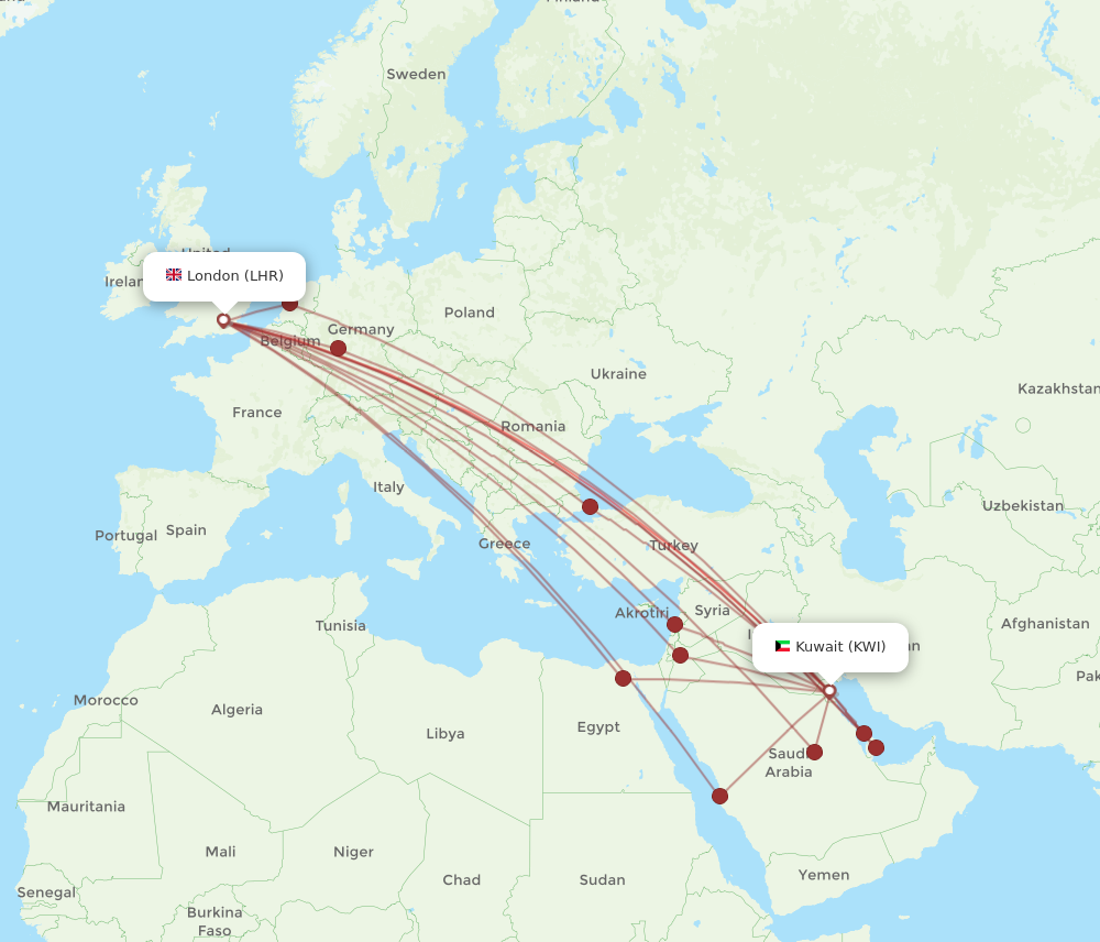 Flights from London to Kuwait LHR to KWI Flight Routes