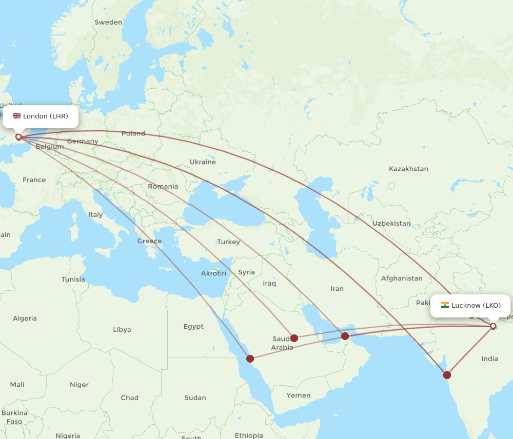 All Flight Routes From London To Lucknow, Lhr To Lko - Flight Routes