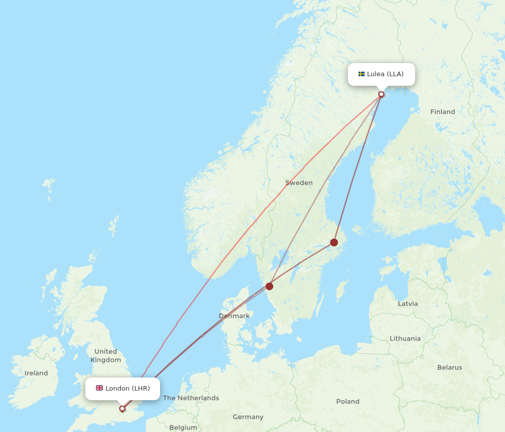 Flights from London to Lulea LHR to LLA Flight Routes