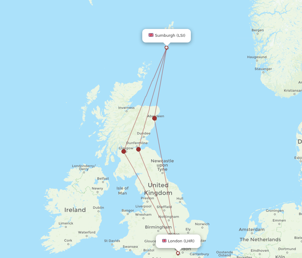 Flights from London to Shetland Islands LHR to LSI Flight Routes