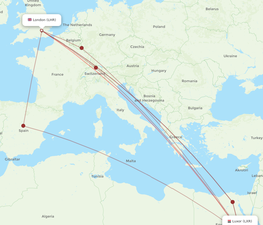 Flights from London to Luxor LHR to LXR Flight Routes